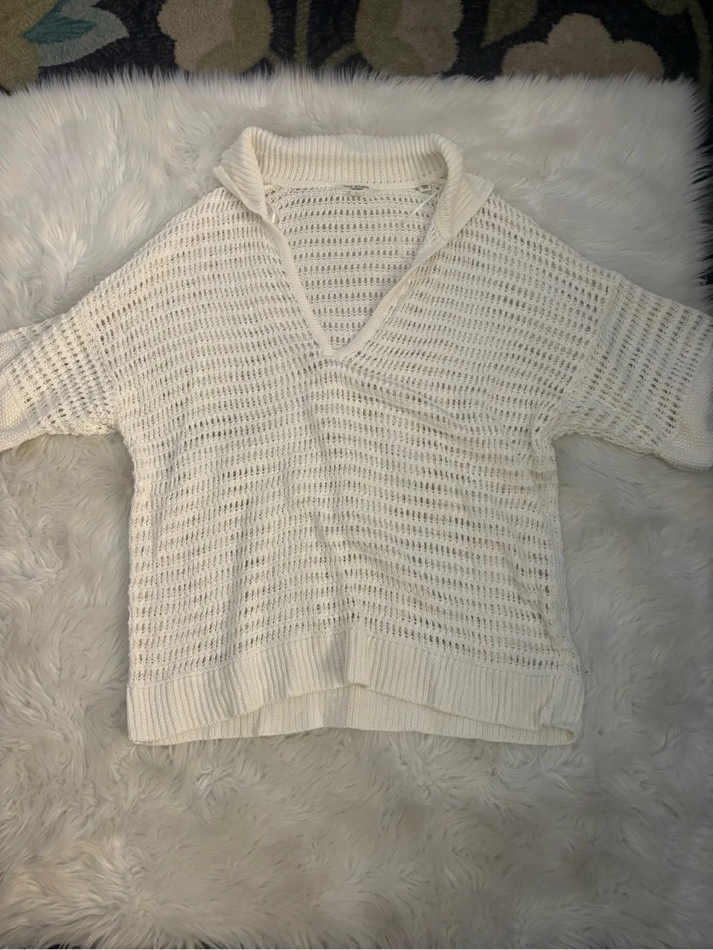 Max Studio Open-Knit V-Neck Pullover Sweater - Ivory